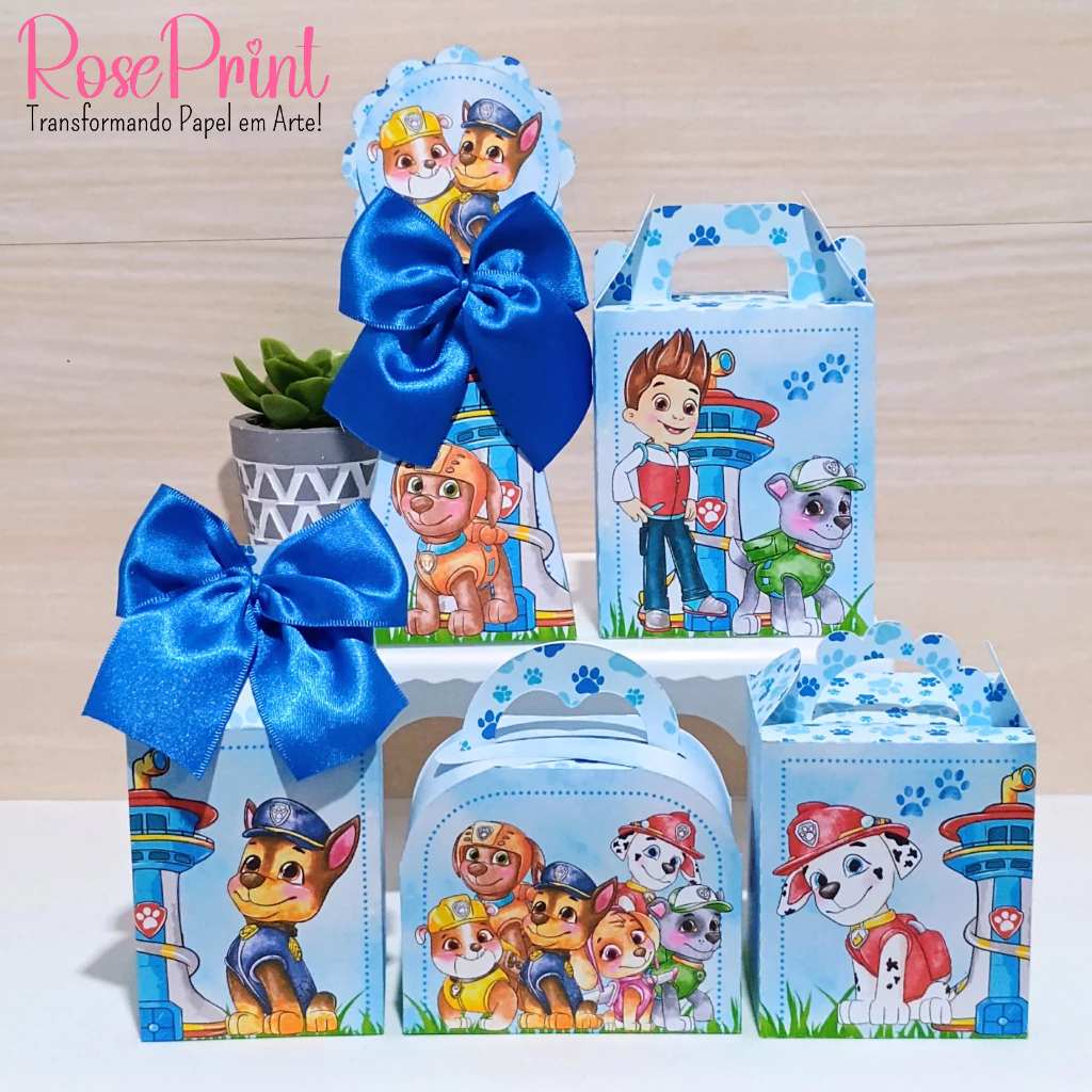 KIT FESTA PEGUE/MONTE Personalizado PATRULHA CANINA AQUARELA AZUL. Caixinha, lembrancinha, decoração de festa infantil.