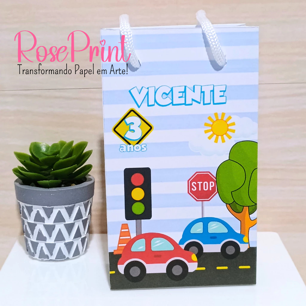 PEGUE/MONTE - Sacolinha Personalizada CARRINHOS 16cmX9,5cm Pequena. Sacola Surpresa, lembrancinha/festa infantil