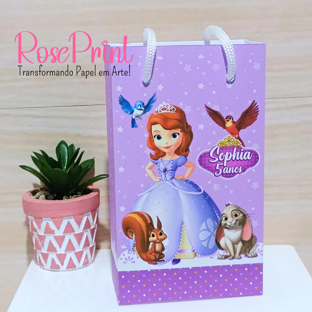 PEGUE/MONTE - Sacolinha Personalizada PRINCESA SOFIA 16cmX9,5cm Pequena. Sacola Surpresa, lembrancinha/festa Infantil.