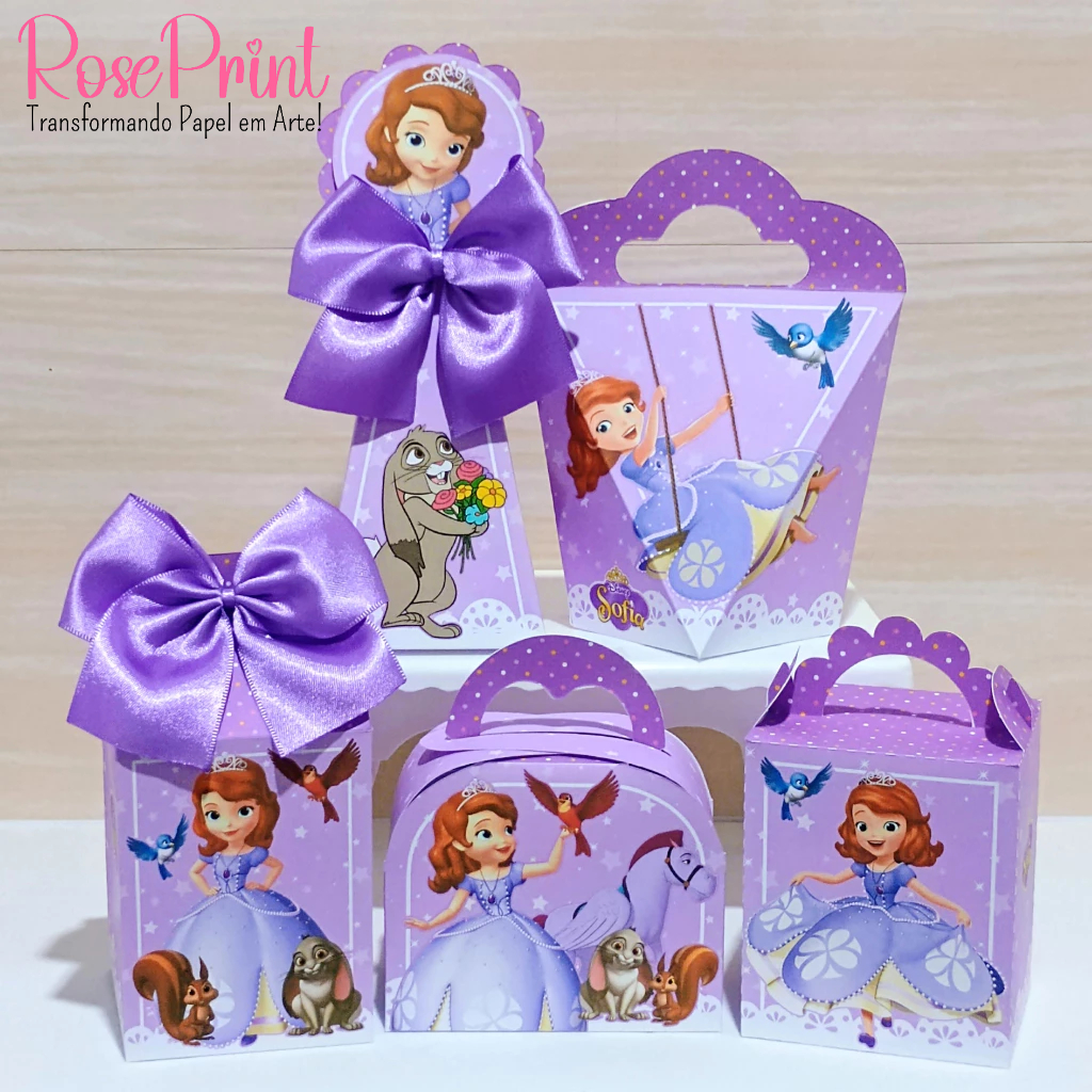 KIT FESTA PEGUE/MONTE Personalizado com NOME E IDADE Princesa Sofia. Caixinha, lembrancinha, decoração de festa infantil