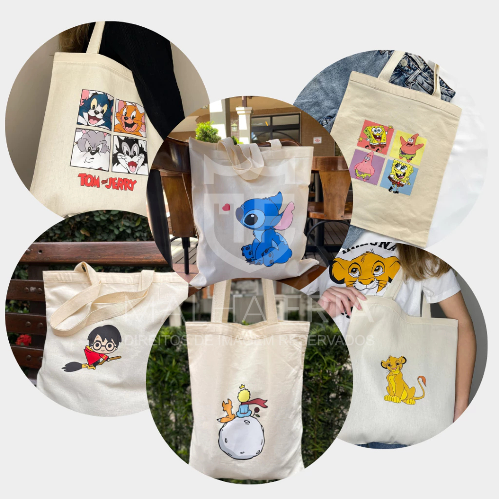 Bolsa ecológica ecobag 100% algodão cru - desenhos em Oferta na Shopee