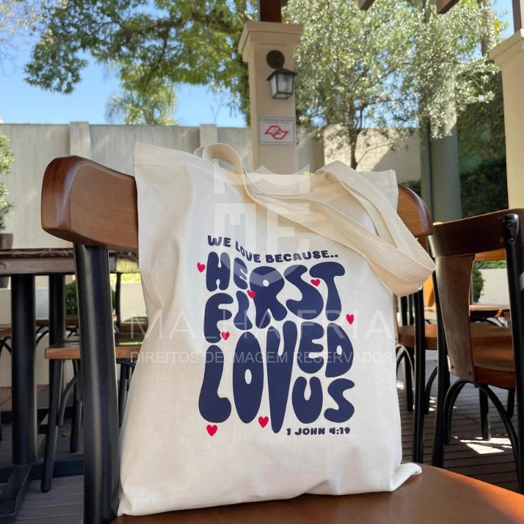 Bolsa Ecobag 100% algodão Estampa - WE LOVE BECAUSE... em Oferta na Shopee