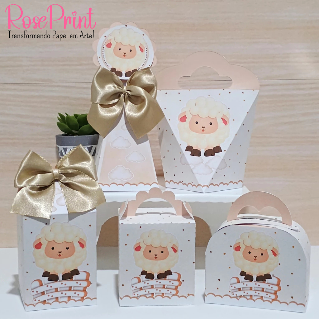 KIT FESTA PEGUE/MONTE Personalizado OVELHINHA NEUTRA Chá de Bebê/Chá Revelação, caixinha, lembrancinha, festa infantil.