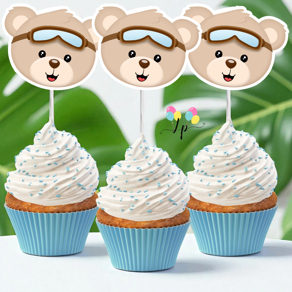Topo de Cupcake, Docinhos Apliques Decorativo para Tubetes- Festa Ursinho Baloeiro