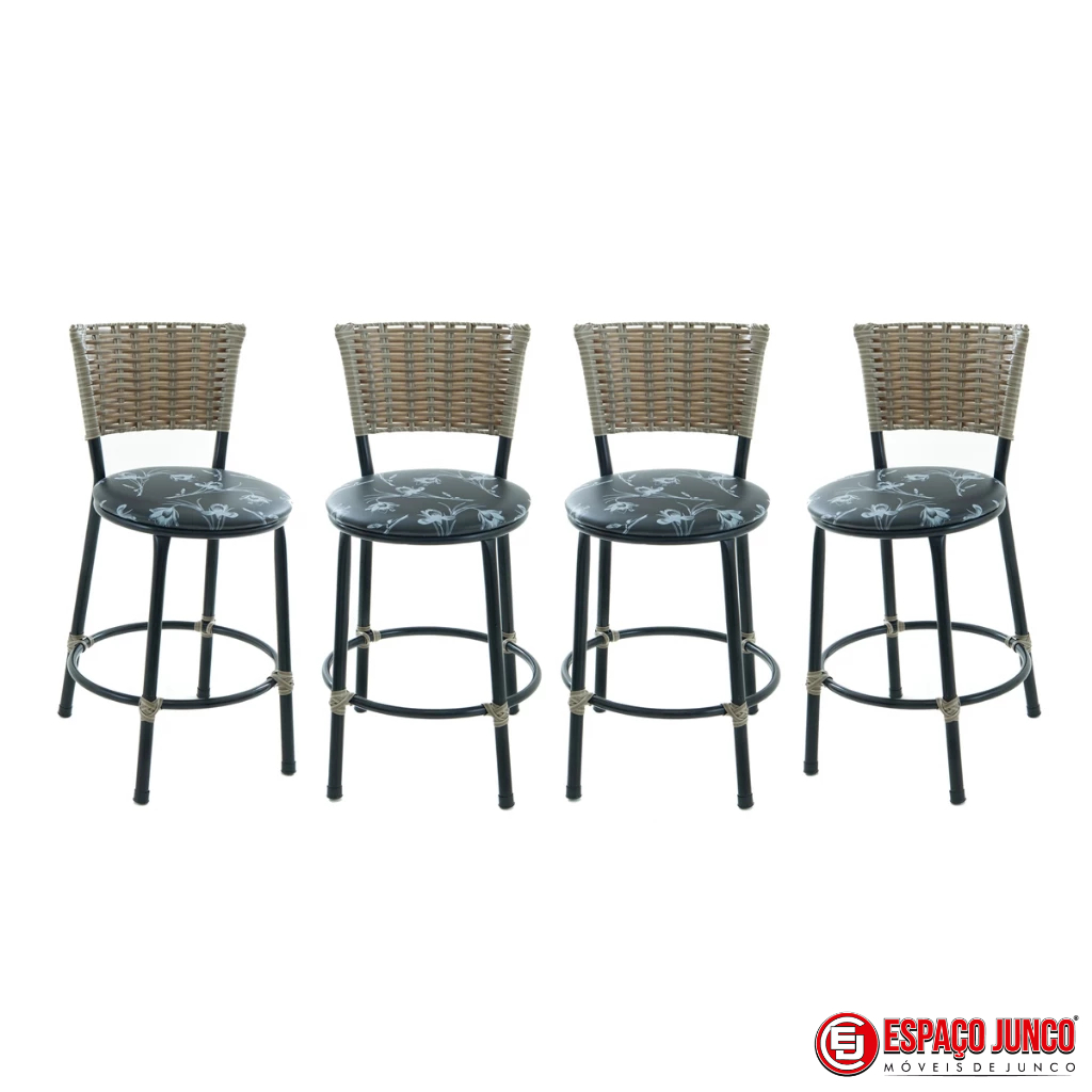 KIT 4 BANQUETAS BANCO BAIXO JUNCO CAPUCCINO COZINHA AREA GOURMET MOVEIS DE FIBRA