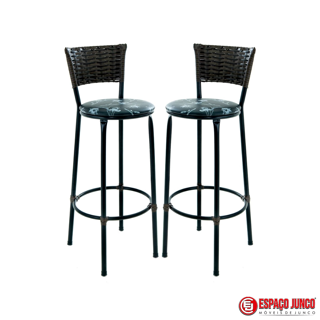 KIT COM 2 BANQUETAS BANCO ALTO DE COZINHA AREA GOURMET MOVEIS DE JUNCO ARGILA