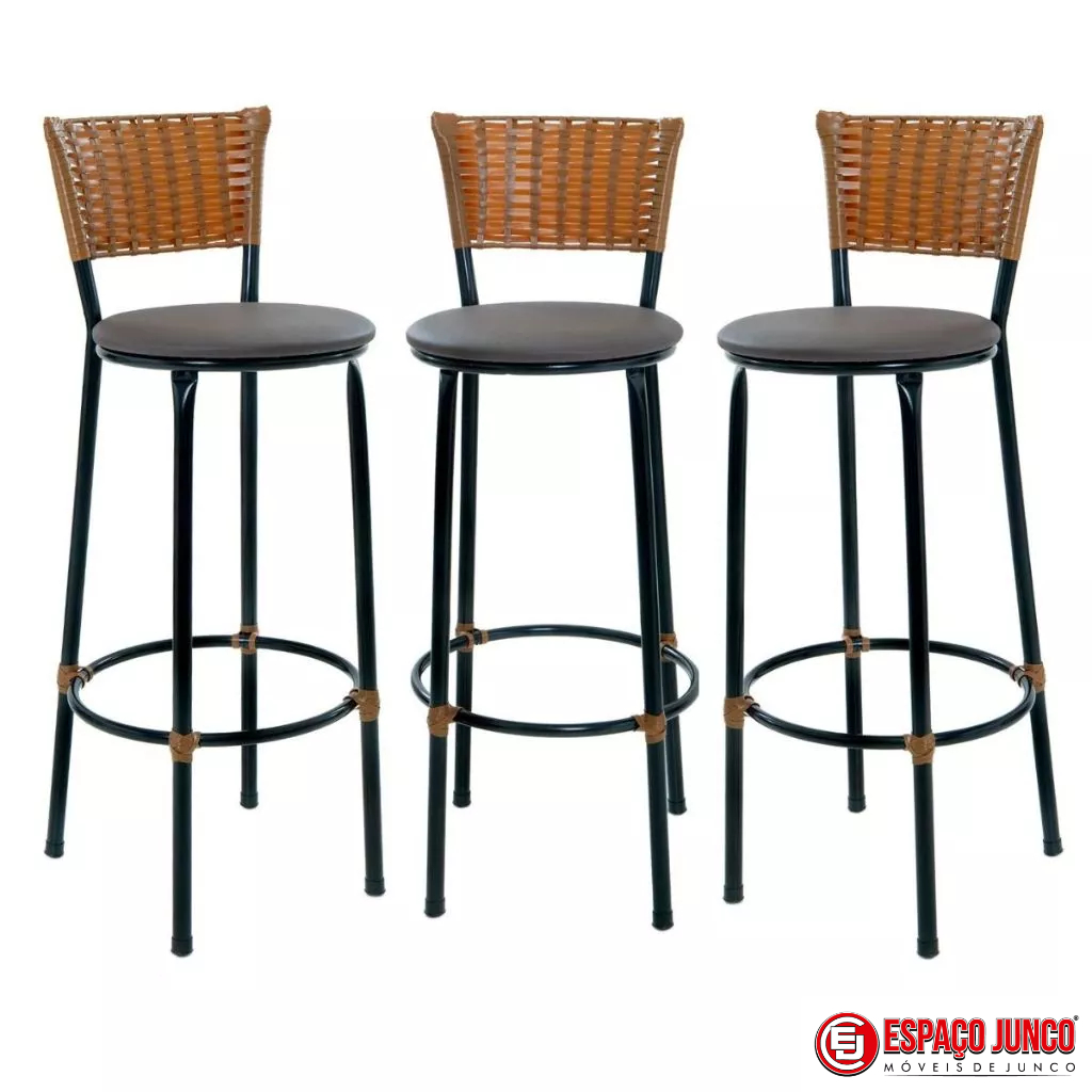 KIT 3 BANQUETAS BANCO ALTO DE COZINHA AREA GOURMET MOVEIS DE JUNCO em Oferta na Shopee
