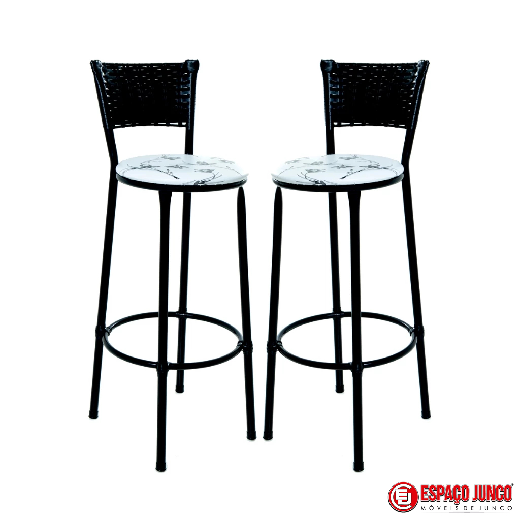 2 BANQUETAS BANCO ALTO JUNCO PRETO COZINHA AREA GOURMET MOVEIS