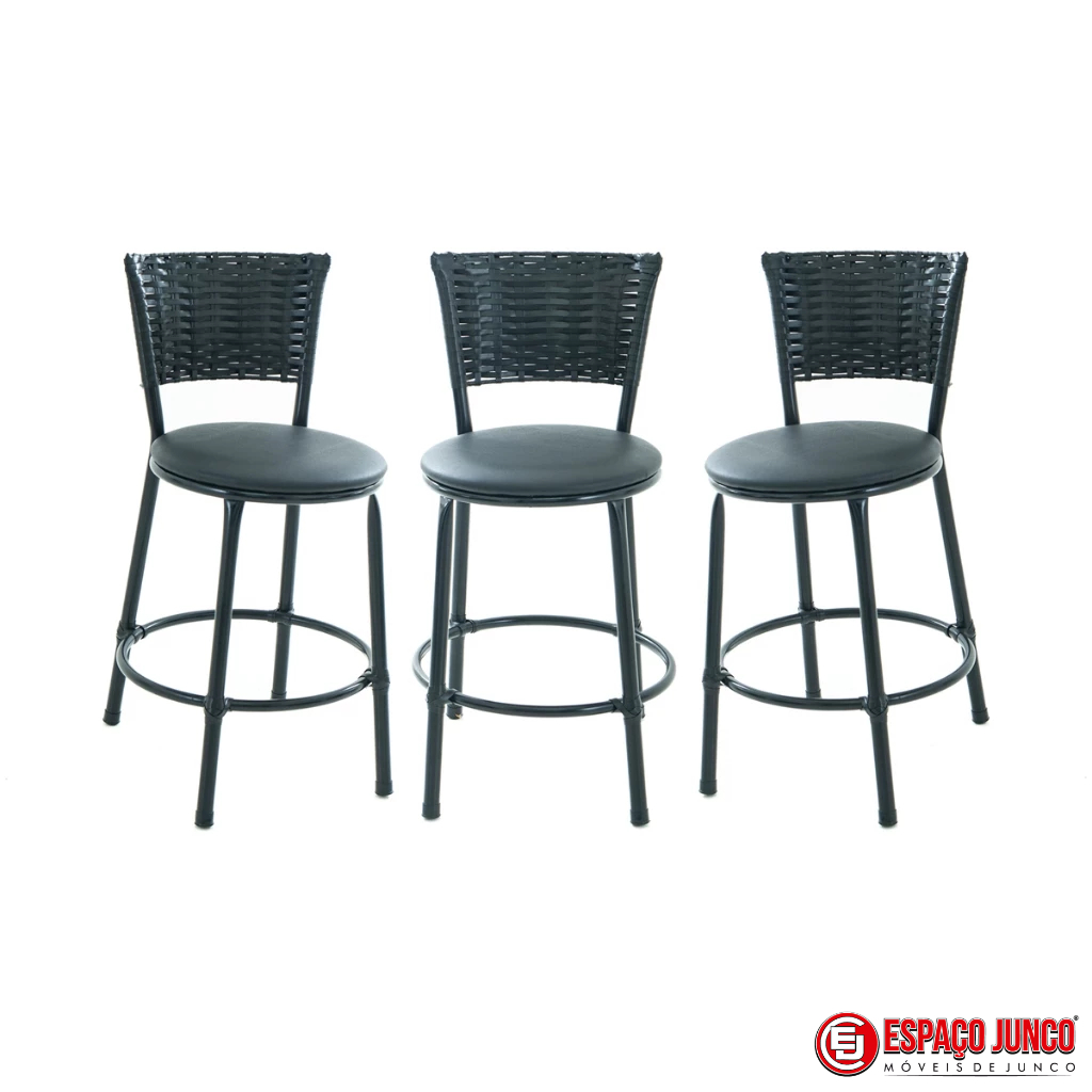 KIT DE 3 BANQUETAS BAIXA PRETO COZINHA AREA GOURMET CASA MOVEIS DECORAÇÃO