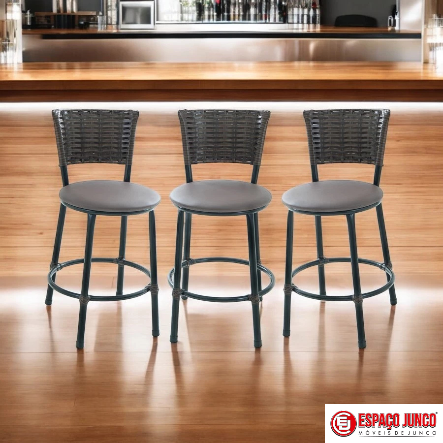 KIT 3 BANQUETAS BAIXA DE COZINHA AREA GOURMET ARGILA MARROM ESCURO em Oferta na Shopee