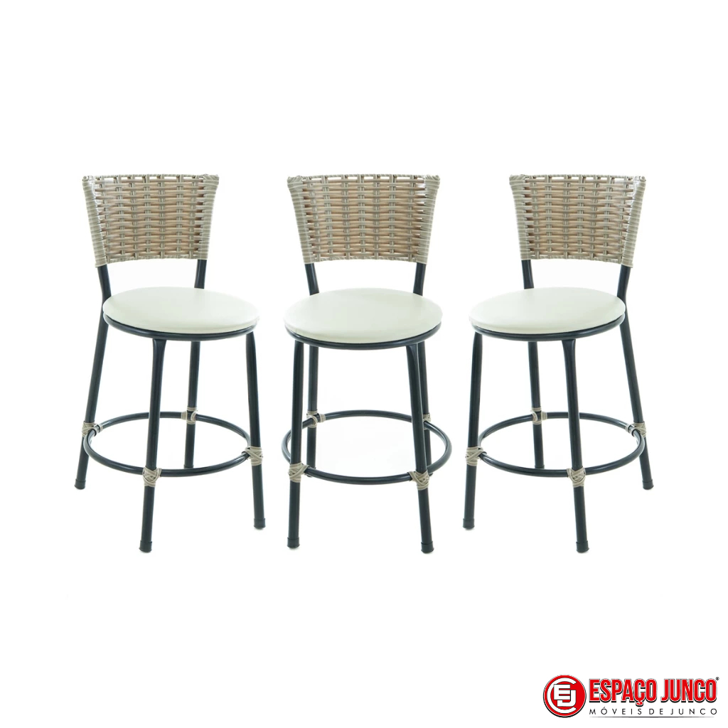 3 BANQUETAS BAIXA JUNCO CAPUCCINO COZINHA AREA GOURMET CASA DECORAÇAO