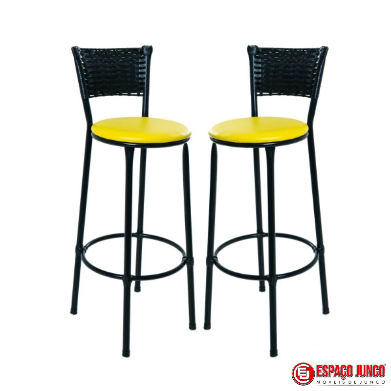 2 Banquetas Alta Junco Preto de Cozinha Americana Casa Decoração