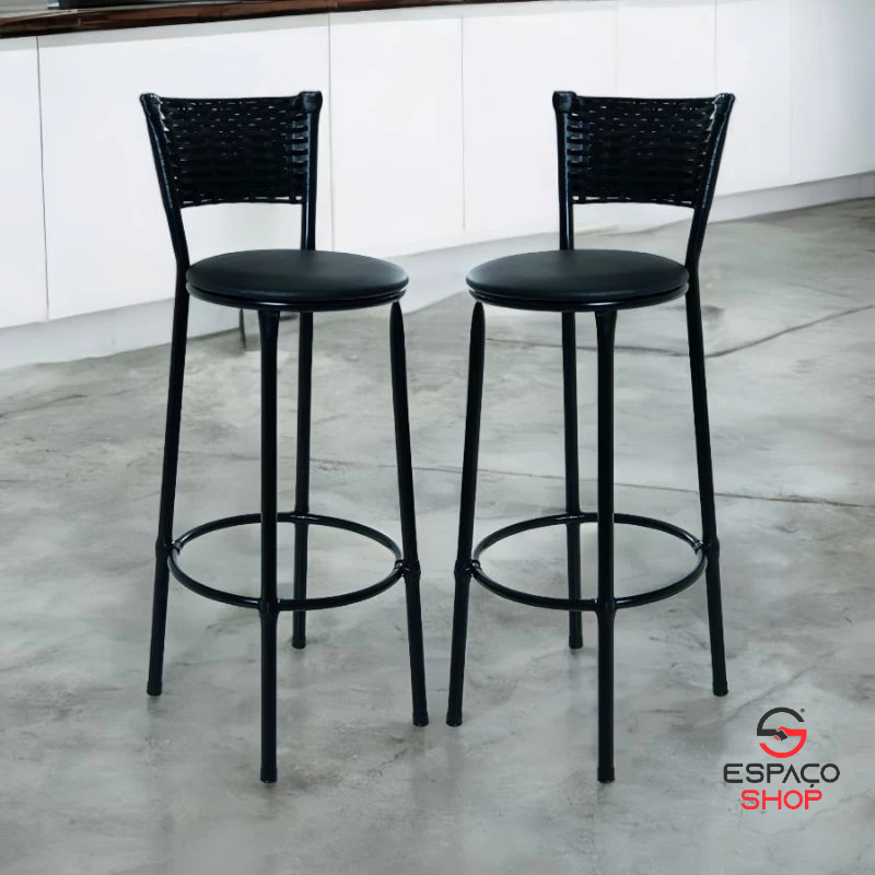 kit 2 banquetas alta junco preto cozinha bancada balcão