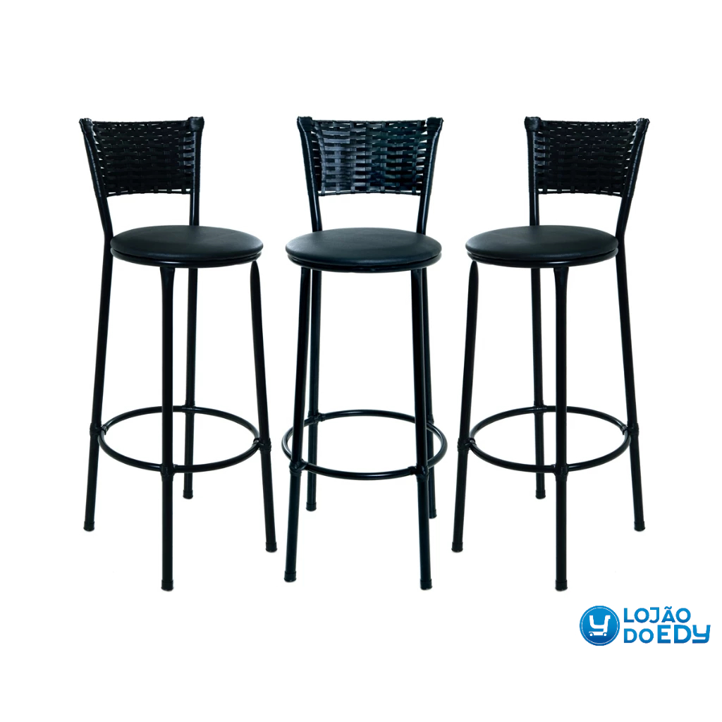 3 BANCO DE FIBRA BANQUETA BALCÃO DE COZINHA ALTO JUNCO PRETO CASA MOVEIS em Oferta na Shopee