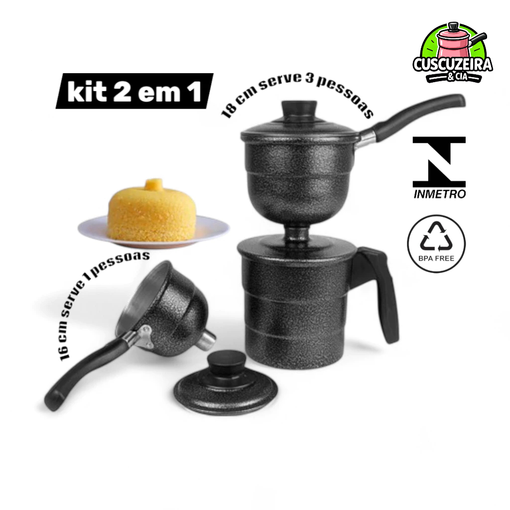 Cuscuzeira Cuzcuz Nordestino Com 2 Conchas Preta Craqueada