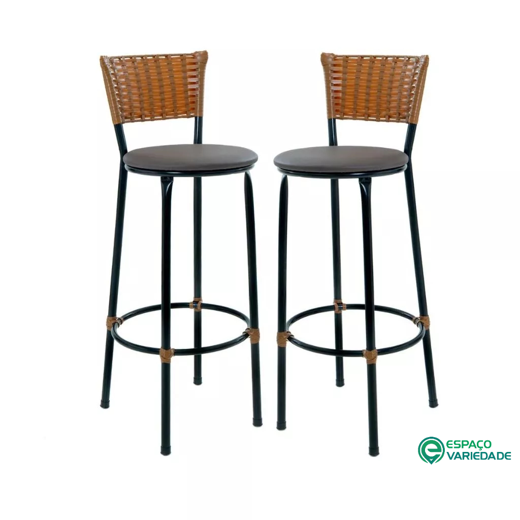 2 BANQUETA ALTA IMBUIA FIBRA JUNCO SINTETICO COZINHA em Oferta na Shopee