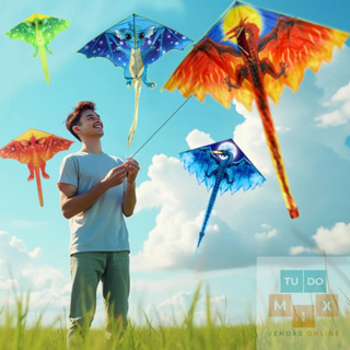 Pipa Dragão Delta Triangular Diversos Modelos com Linha e Rabiola Feita com Vareta de Fibra Tecido Poliéster em Oferta na Shopee