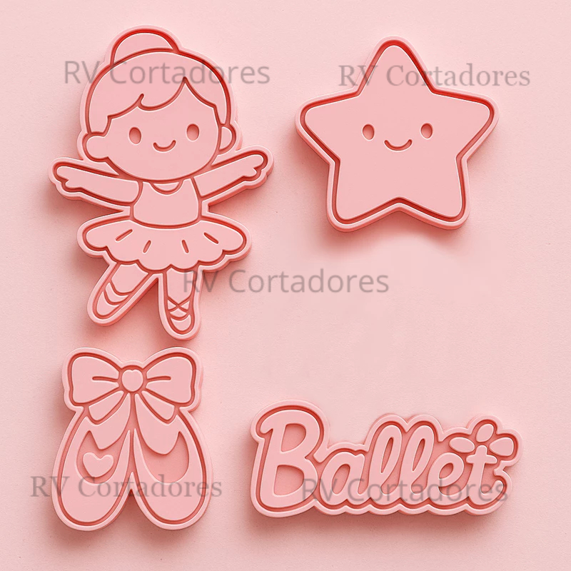 Cortadores Bailarina - Kit Bailarina Cute - Pasta Americana molde Biscuit Marcador Biscoito