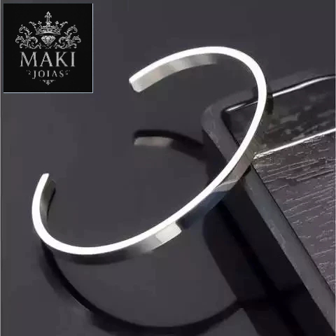 Bracelete Masculino Liso Prata Masculino/ Bracelete Aço inoxidável/ Bracelete Ajustável