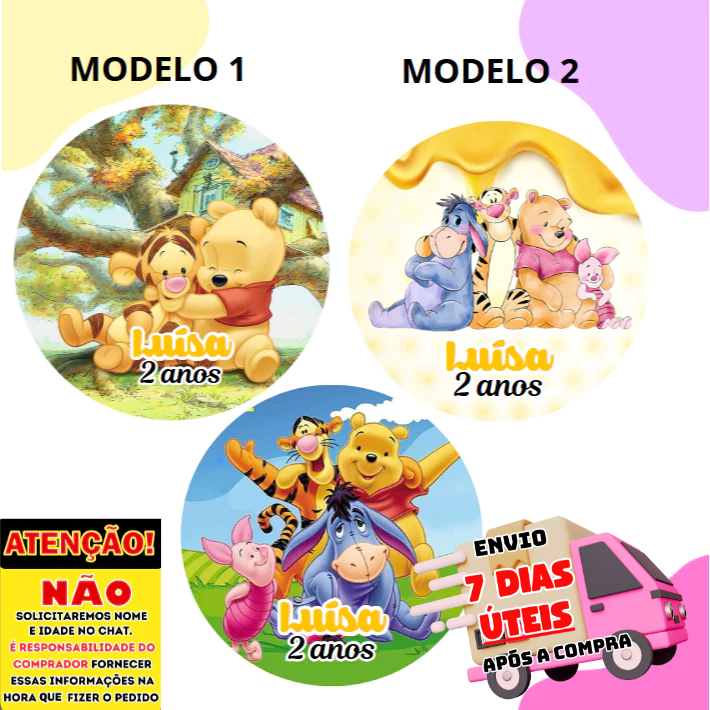 60/100 Adesivos Personalizados 5x5 cm Tema Ursinho Pooh Ideal para Lembrancinhas, festas em Oferta na Shopee