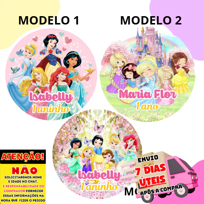 60/100 Adesivos Personalizados 5x5 cm Tema Princesas cute Ideal para Lembrancinhas, festas