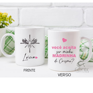 Caneca Madrinha e Padrinho de Crisma - Consagração - Batismo - Porcelana Personalizada 325 ML em Oferta na Shopee