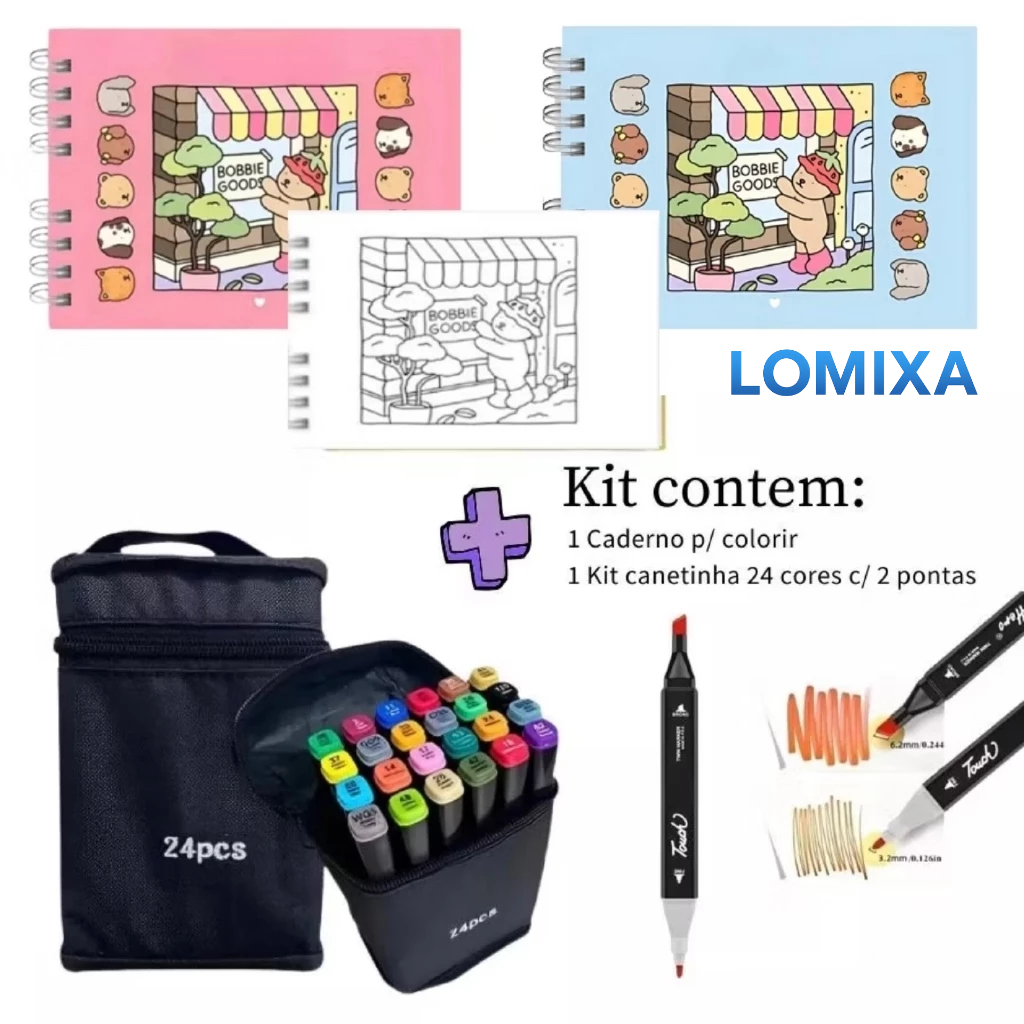 Kit de Livro de Colorido BooBoo Goods 50 Folhas+Jogo Caneta Marcadora 24/36Pintura Presentes