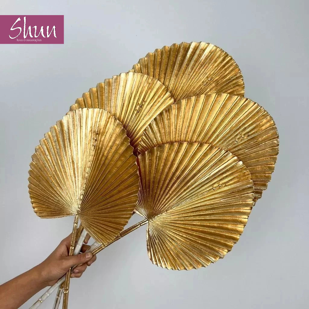 Folha de Latânia Artificial Dourada Flor De Bordo Para Decoração De Natal Casa Casamento - JZ802827