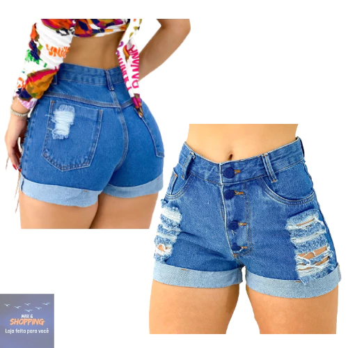 Short Curto Jeans Rasgado Bermuda Feminina Cor Clara Luxo Short Jeans Rasgado 100% Algodão