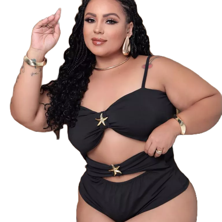Body Maiô Suplex Plus Size Fivela Estrela Tendência Verão: Maiô Cavado Suplex com Fivelas Estrela e Bojo