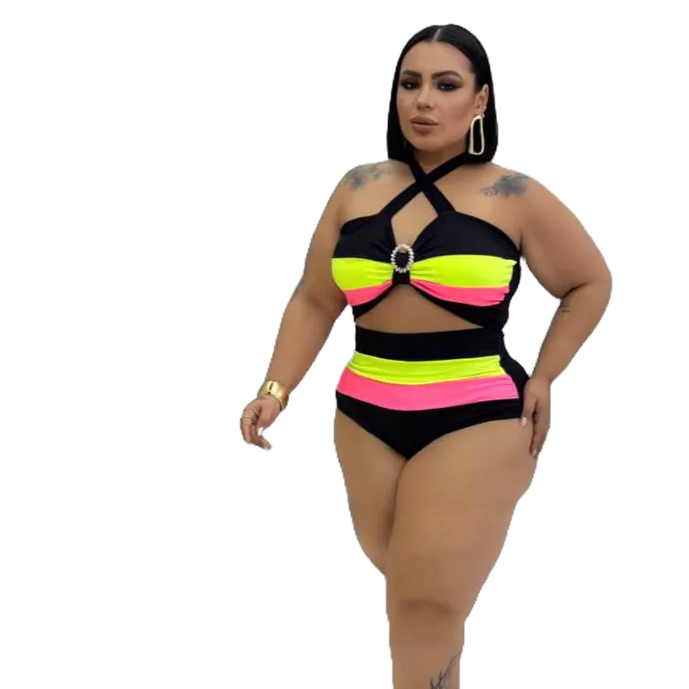 Biquíni Plus Size, Hot Pant, Cintura Alta, Suplex G1, Veste 48-52, Neon