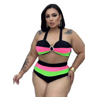 Biquíni Plus Size, Hot Pant, Cintura Alta, Suplex G1, Veste 48-52, Neon em Oferta na Shopee