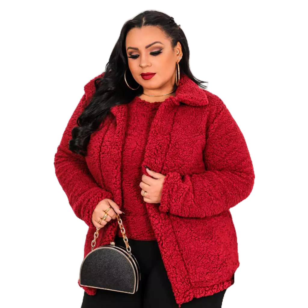Casaco Teddy Longo Plus Size Pelinho Peludo