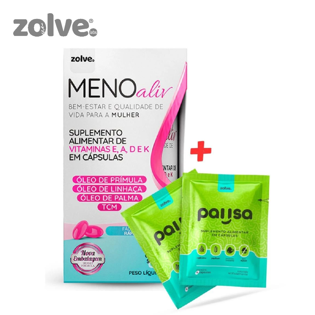 1pt Meno Aliv + 2 Pack Pausa - Óleo de Prímula, Linhaça, Palma, Vitamina A D E K Alívio da Menopausa em Oferta na Shopee