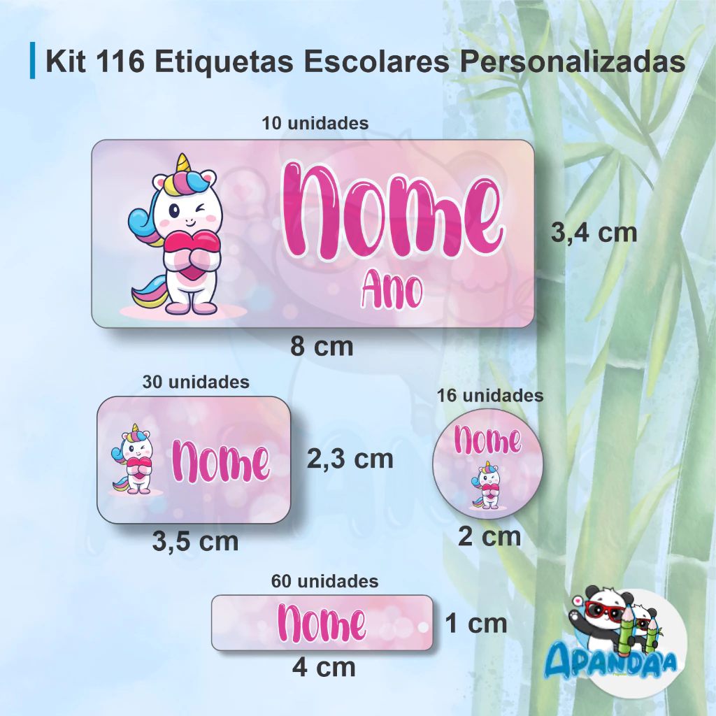 Kit 116 Etiquetas Escolares Personalizadas - Adesivo Couche em Oferta na Shopee