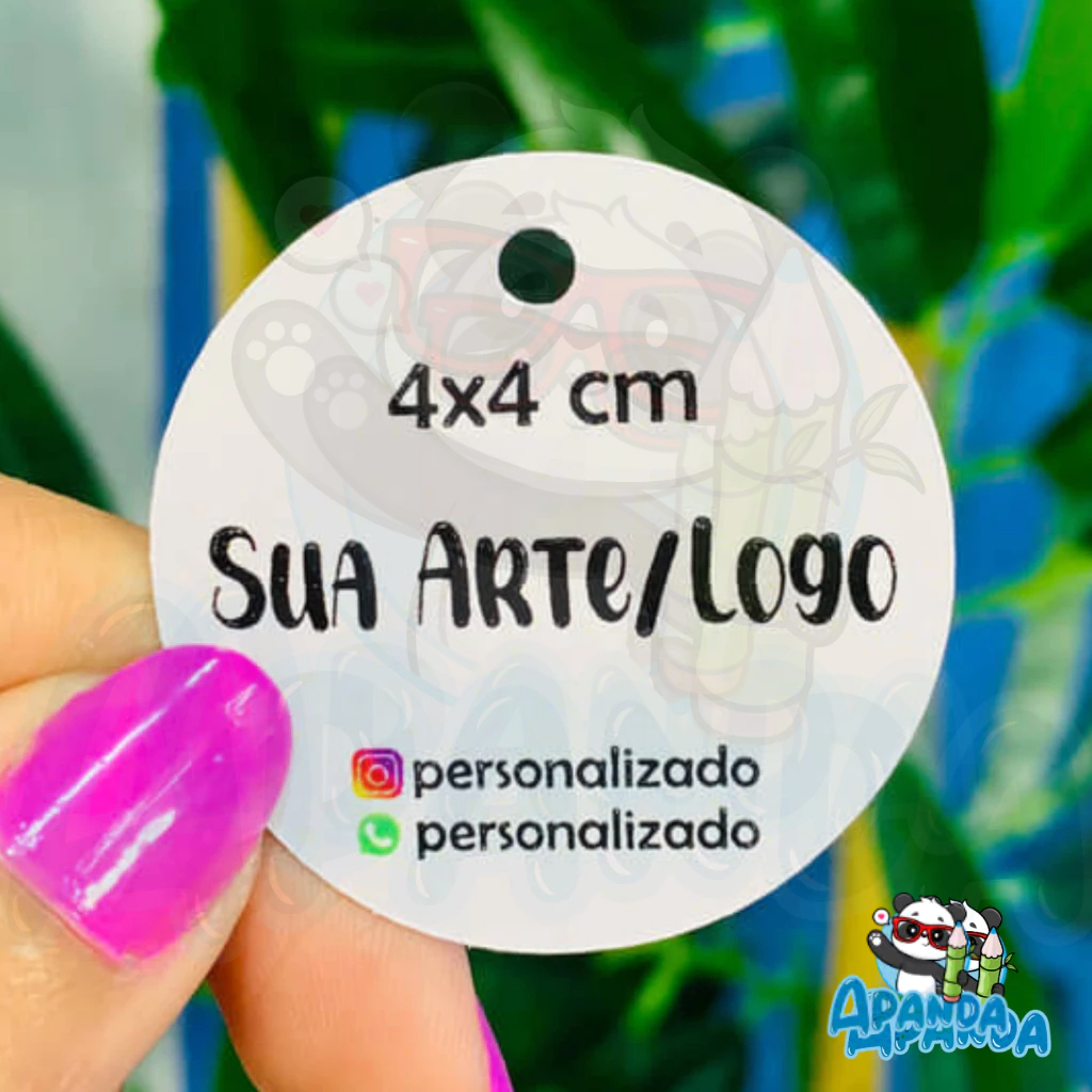 Tag Personalizada 4x4cm Redonda – Com Sua Arte ou Logo em Oferta na Shopee