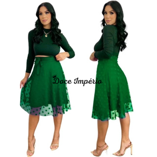 Saia Tule Midi Rodada Forrada Moda Evangelica Crista Canelado em Oferta na Shopee