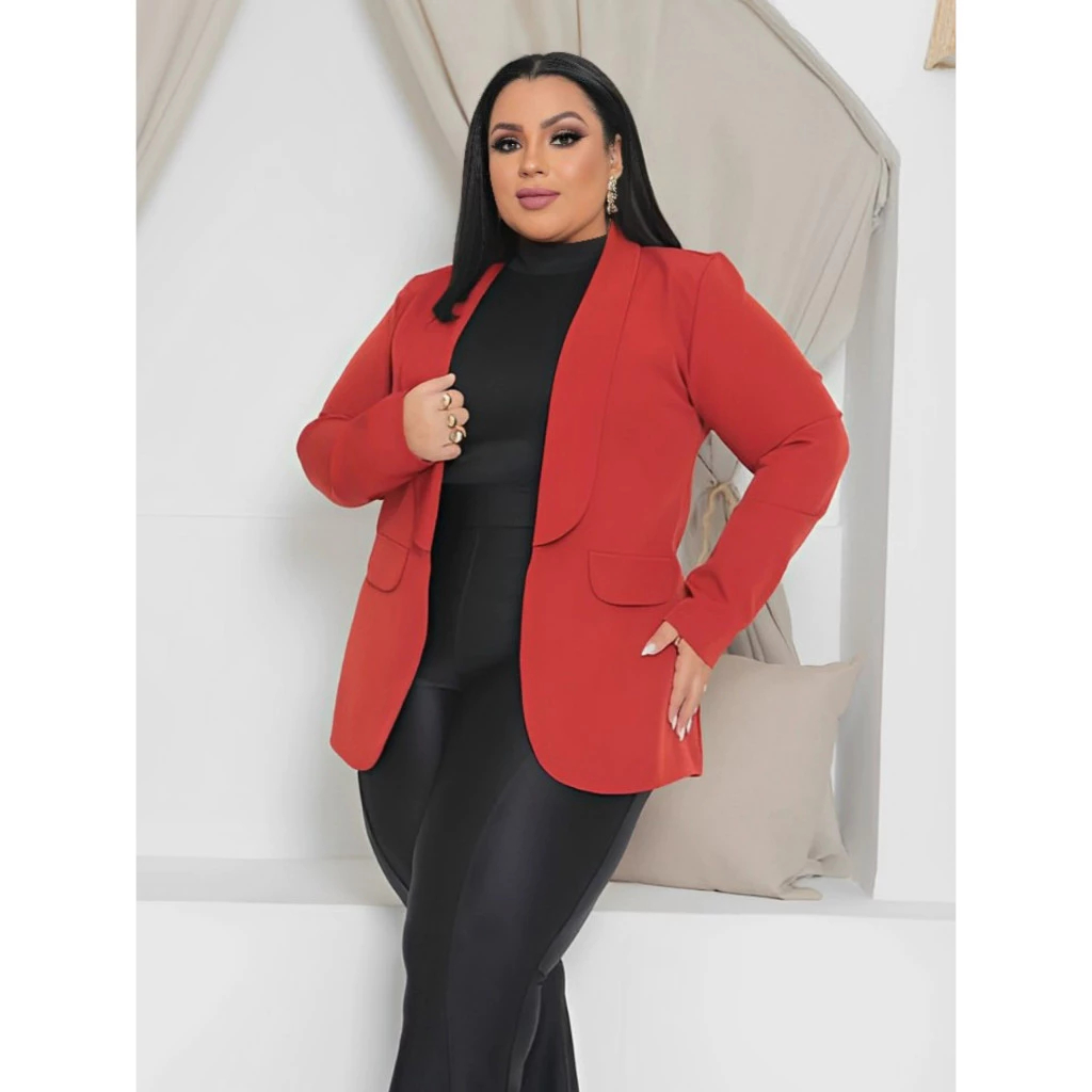 Blazer Feminino Plus Size Alfaiataria Casaco Manga Longa