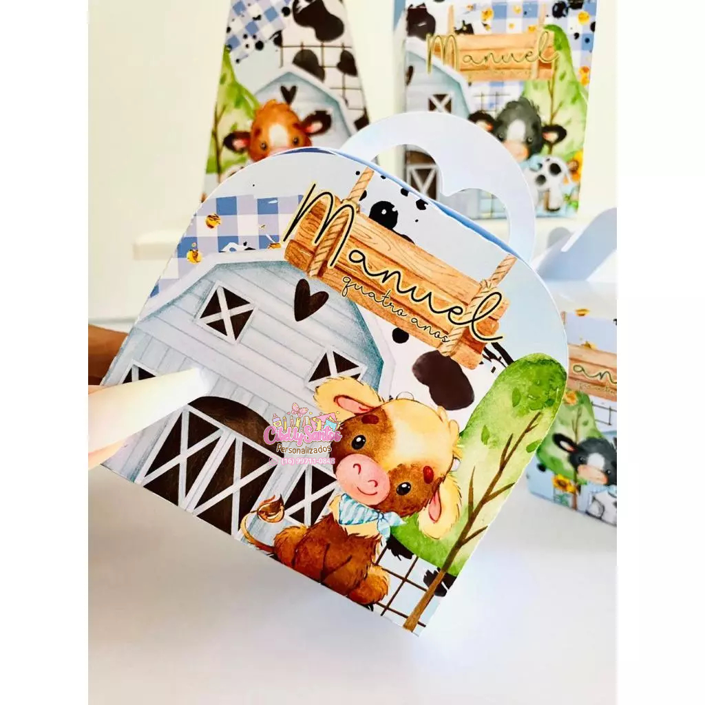 PEGUE E MONTE - Kit Caixinhas Personalizadas Fazendinha Azul  - FESTAS E LEMBRANCINHAS