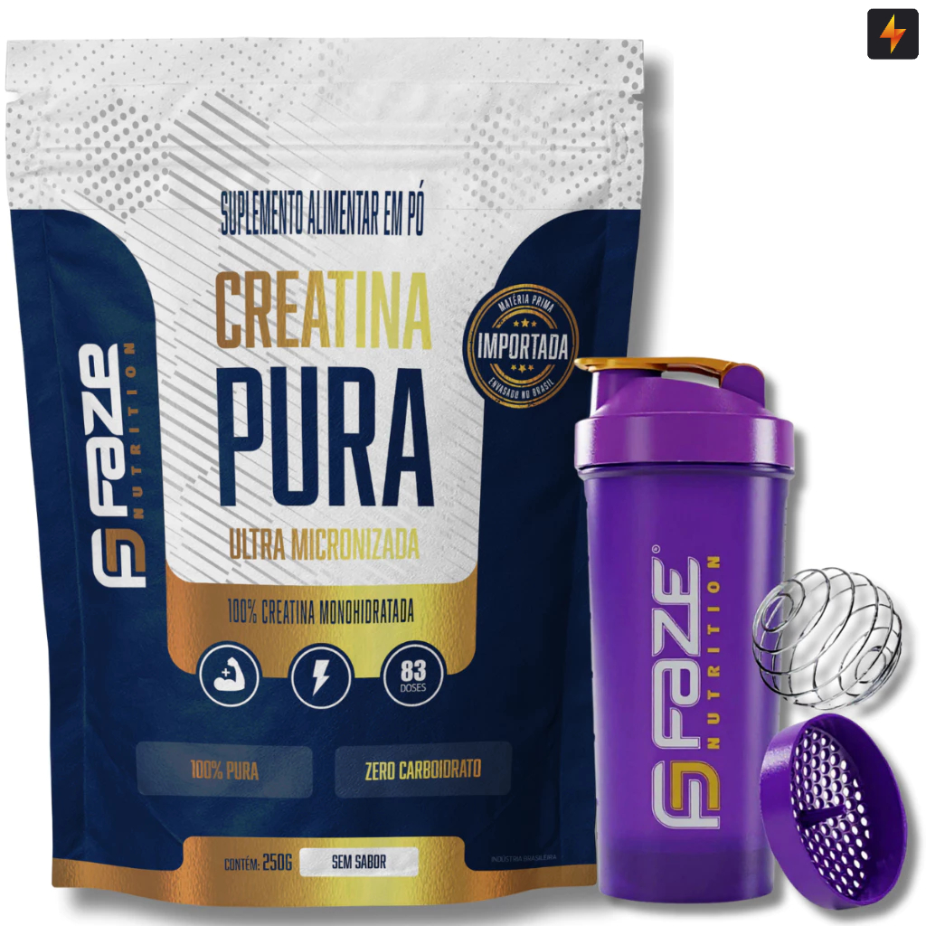 Creatina Monohidratada 100% Pura 250g Faze Nutrition + Coqueteleira em Oferta na Shopee