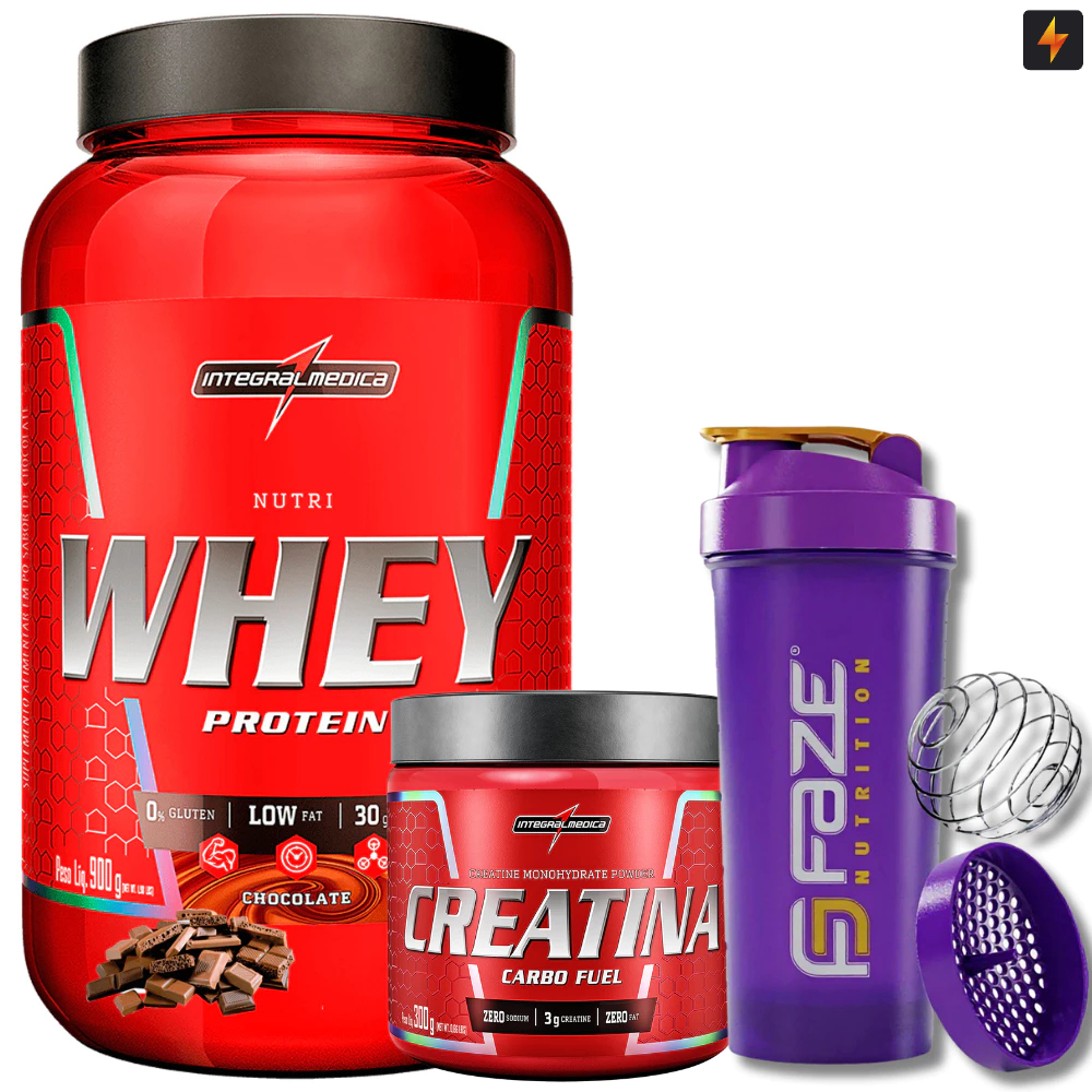Kit Nutri Whey Pote 900g + Creatina CarboFuel 300g + Coqueteleira em Oferta na Shopee