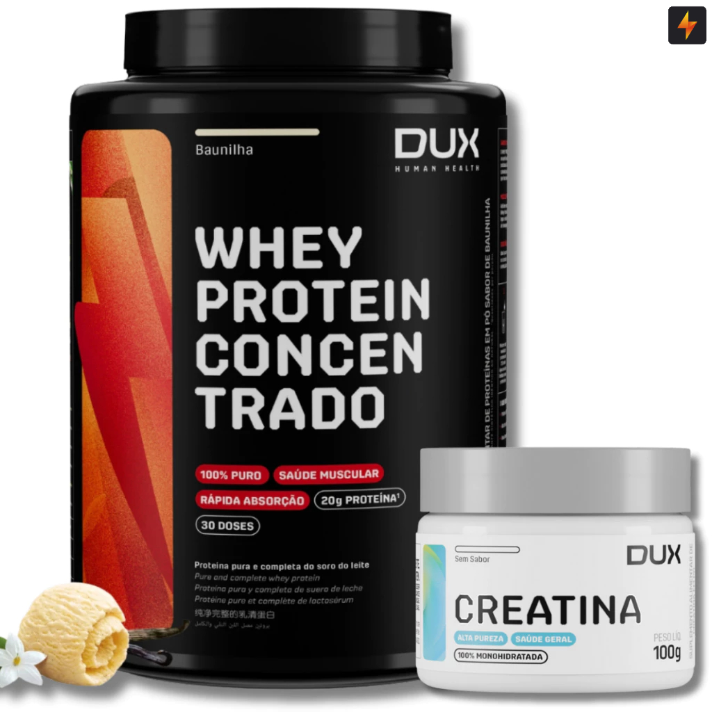 Kit Whey Protein Concentrado 900g + Creatina Monohidratada 100g Pura Dux Human Health em Oferta na Shopee