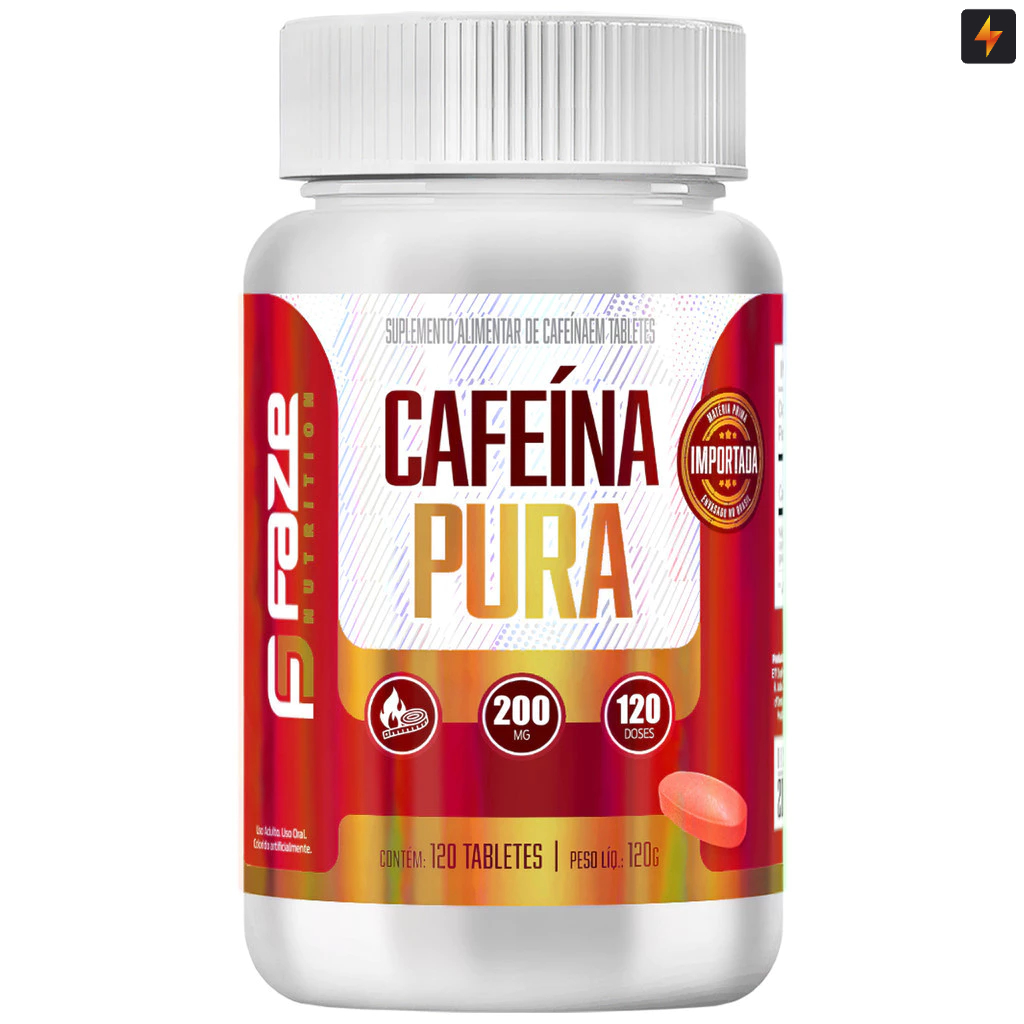 Cafeína Pura 200mg 120 Tabs Termogênico Pré treino Faze Nutrition