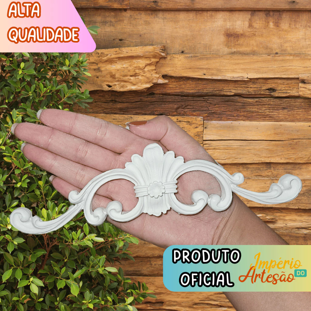 Kit 2 Apliques Arabesco Colonial Provençal em Resina para Moldura Caixa Quadro Móveis e Decoração