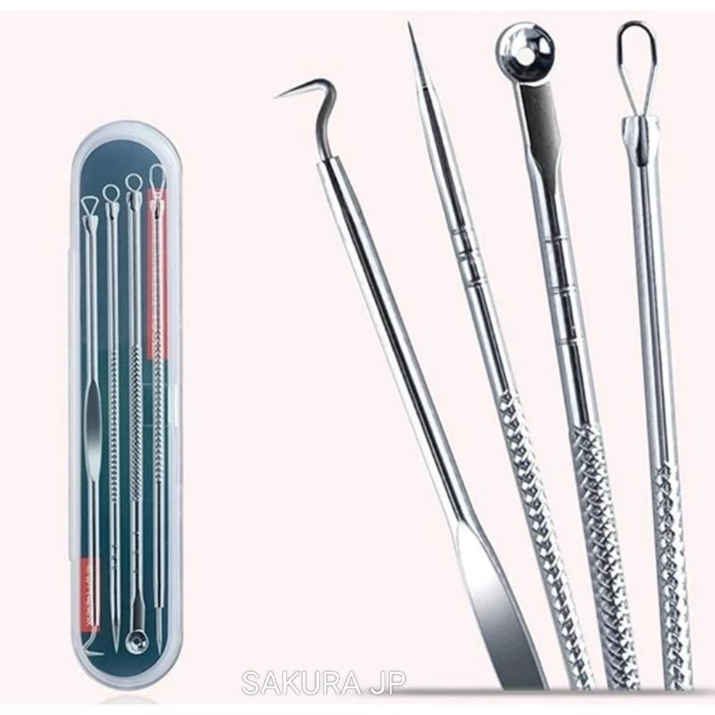 Kit 4 de Ferramentas de Beleza Extrator De Acne Removedor De Cravo Espinha Aço Inoxidável-