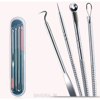 Kit 4 de Ferramentas de Beleza Extrator De Acne Removedor De Cravo Espinha Aço Inoxidável-