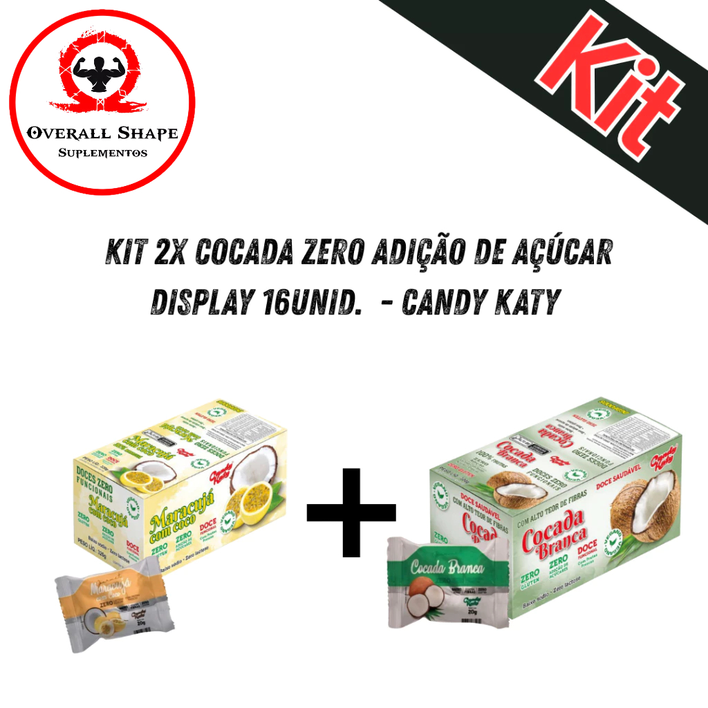 Kit 2x Cocada Zero Adição de Açúcar Display 16unid.  - Candy Katy
