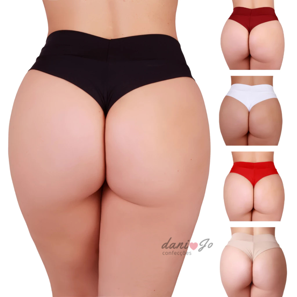 Kit 5 Calcinha Cintura Alta Fio Duplo Empina Bumbum Modela e Segura Barriga Não Marca Na Roupa