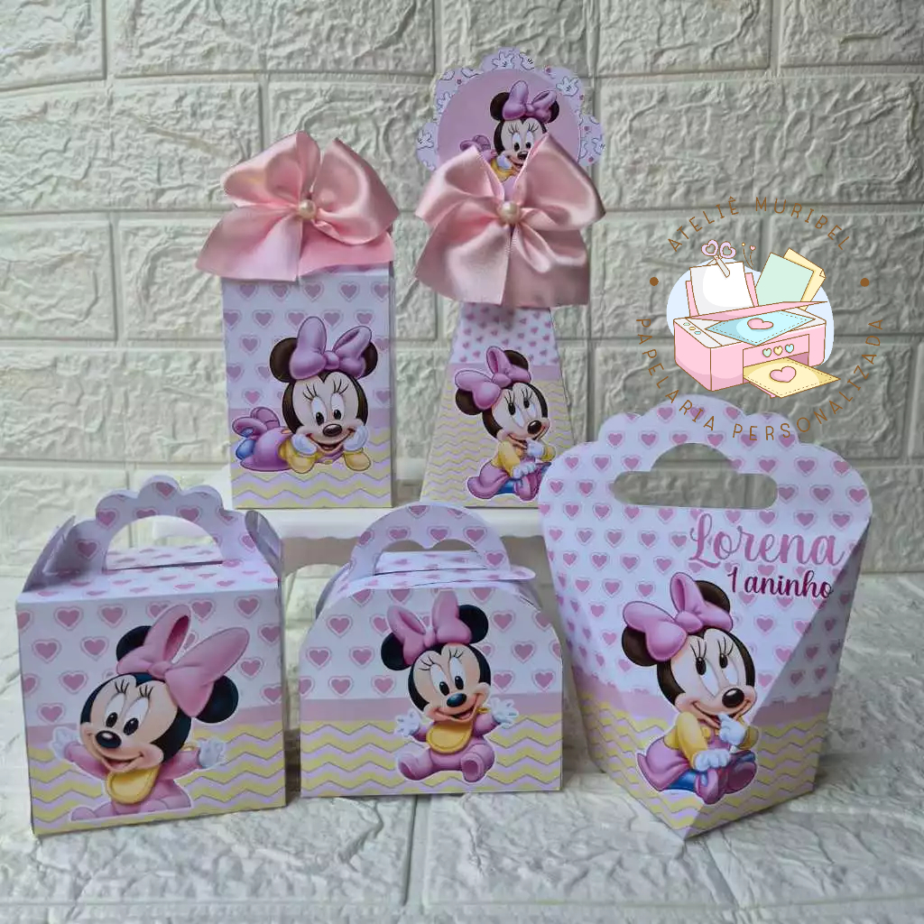 Kit Festa Minnie Baby Rosa/Caixinhas personalizadas/Lembrancinha Minnie Baby Rosa/Festa Infantil/Aniversár