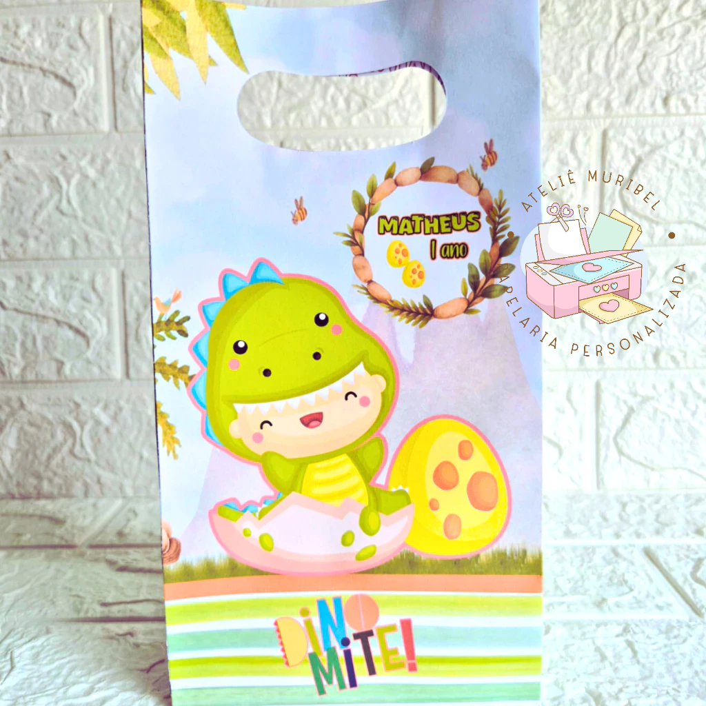 Sacolinha Surpresa Personalizada Dinossauro Baby |  Festa Infantil - Lembrancinha - PEGUE E MONTE